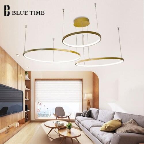 Gold LED Pendant Lights For Living Room Dining Room Kitchen Circle Rings Decor Hanging Lighting Home Indoor LED Pendant Lamps