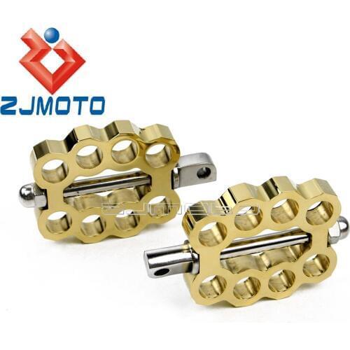 1 Pair Motorcycle Brass Knuckle Foot Peg For Harley Cafe Racer Bobber Chopper Custom Footpegs Male Mount Footrests