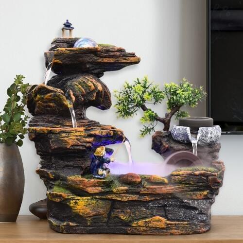 110V/220V Rockery Water Fountain Decoration Indoor Desktop Fountains Waterfall Feng Shui Wheel Home Decor Accessories Lucky Gift