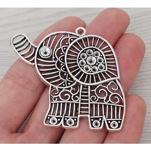 3 x Tibetan Silver Filigree Elephant Charms Pendants for Necklaces Jewelry Making Findings 54x52mm