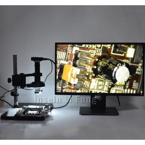 38MP 2K HDMI USB Microscope Camera+3D Side Face Adjustable Large Field of View 10X-180X Zoom C-mount Lens+LED Light+Workbench