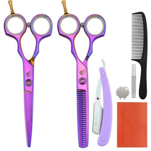 5.5" ABS Razor Gift Rainbow Titanium Hair Scissors Hairdressing Cheap Thinning Scissors Haircutter Barber Razor Edge Shears Kit