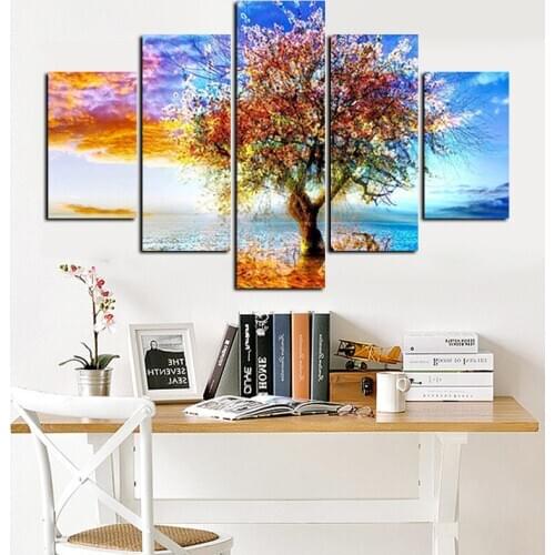 5Panel HD Print Abstract Colorful Earth Trees Artistic Opus Lonel Landscape Canvas Painting Modular Wall Picture for Living Room