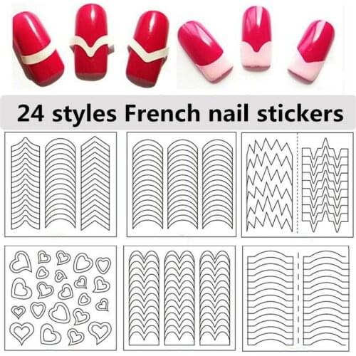 5 Sheets French Manicure Nail Art Stickers Stencil Tips French Swirls Tip Guide DIY Decals Polish Styling Beauty Tools for Women