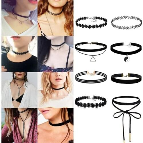 6pcs/8pcs/10Pcs/Set New Styles Bijoux Love Vintage Triangle Geometry Tattoo Waterdrop Clavicle Choker Necklace For Women Chain
