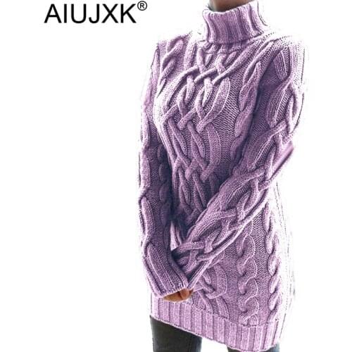 AIUJXK Turtleneck Sweater Dress Women 2020 Autumn Winter Long Sleeve Thick Bodycon Knitted Dress Woman Purple Casual Dresses