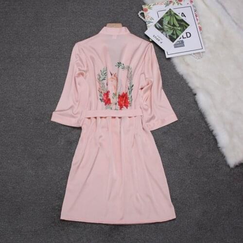 Satin Sleepwear Robe Bath Robe Bathrobe Kimono 2020 Autumn Sashes Flower Printed Silk Nightwear Women Robes Home Clothing