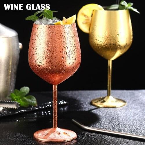 Stainless Steel Goblet Red Wine Glass Drop-Resistant Drum Type Copper Plated Wine Glass A1