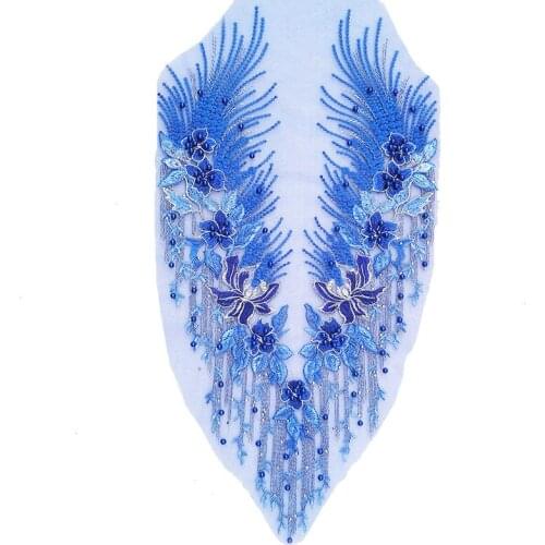 1Pcs Mesh Hot Drill Nail Bead Phoenix Tail Flower Embroidered Cloth Paste Wedding Dress Decoration Handmade DIY Accessories