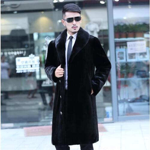 Black winter thicken warm faux fur coats mens leather jacket slim mink fur coat men marten overcoat jaqueta de couro plus size