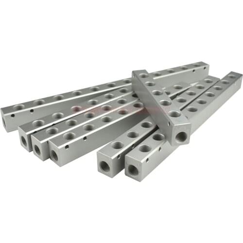 Compatct-Type 1/4" BSP Female 2 3 4 5 6 7 8 10 12 Ways 4-14 Ports Solid Aluminum Pneumatic Air Manifold Block Splitter