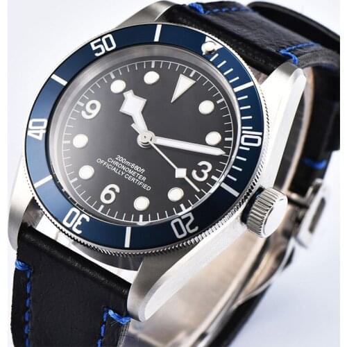 CORGEUT 2021 Mens Watch 41mm Top Brand NH35A Movement Leather Sapphire Waterproof 100M Diver Automatic Mechanical Watch Blue