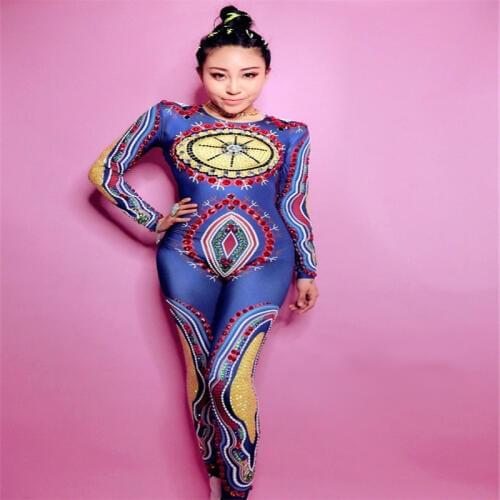 D69 Female ballroom dance bodysuit full diamonds jumpsuit Rhinestone dj outfits dresses party wears clothes bar show costumes ds