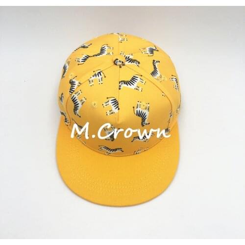 Kids Unisex New Hip Hop 100% Cotton Twill Flat Cap with All Over Printed Zebra Design