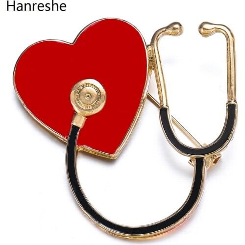 2 Style Heart-shaped Stethoscope Brooch Love Heart Enamel Pin For Hospital Doctors And Nurses Medical Jewelry Lapel Pins Badge