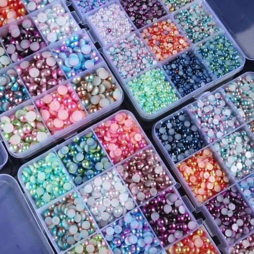 Gradient Imitation Pearls Half Round Flatback Pearl Beads DIY Material Art Crafts Scrapbook Jewelry Making
