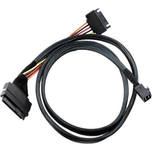 Data Cable Mini SAS SFF-8643 to SFF8639 Nylon Braided Belt SATA 15P Power Supply Cable for Switch Large Server