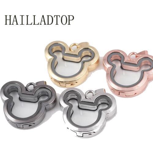 Cute Mickey Floating Locket Openable Magnetic Glass Locket Pendant 4 colors Pendant Necklace Mothers Day Gift Long Necklace
