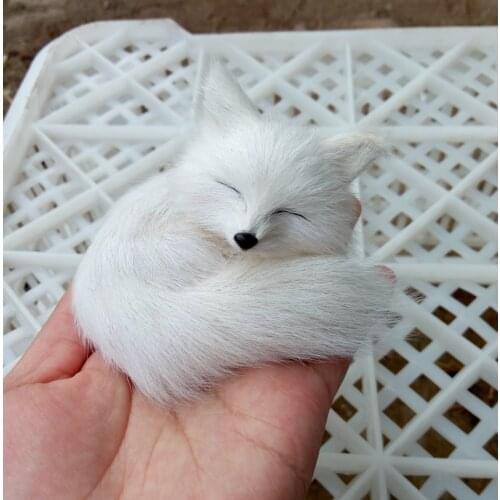 Mini simulation sleeping fox toy resin&fur white fox doll gift about 8.5x4.5cm 1008