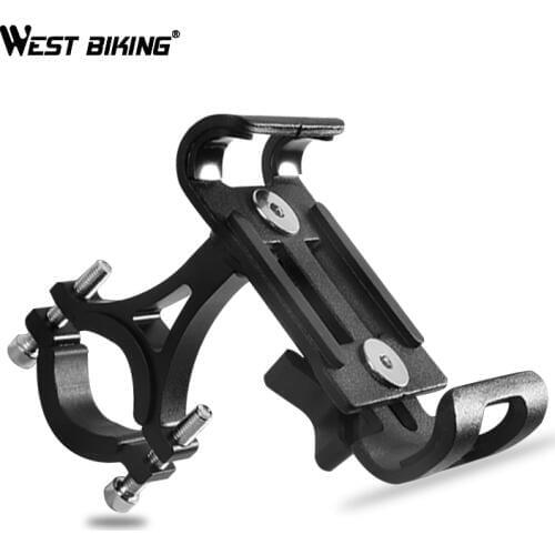 WEST BIKING Alloy Mobile Phone Holder Stand For Bicycle Mountain Road Bike Phone Holder 3.5-6.5 Inch Cellphone Handlebar Mount