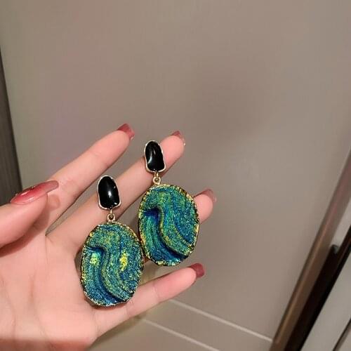Fashion personality high sense of big earrings South Korea net red temperament tide design feeling atmosphere blue earrings