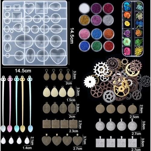 A Set Epoxy Resin Casting Mold Kits Metal pendant molds Epoxy filling Glitter Dried flower for Jewelry Making Supplies Craft DIY