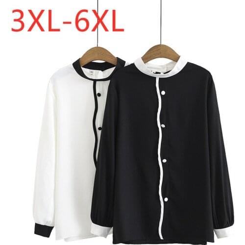 New 2021 Ladies Spring Autumn Plus Size Top For Women Large Long Sleeve Loose Casual Black Button Chiffon Shirt 3XL 4XL 5XL 6XL