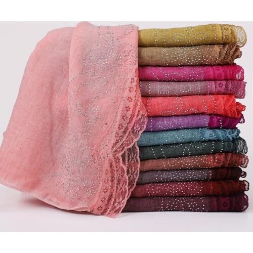NEW Lace Hijabs Hot Drilling Solider Color Shawls Headband Muslim Scarves/Scarf Bubble Heavy Chiffon Wrap 13 COLOR For Choose