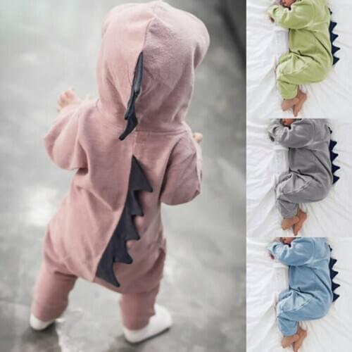New Cute Newborn baby Romper Infant Jumpsuit Baby Boy Girl 3D Dinosaur Hooded Warm Spring Autumn Cotton Rompers Outfits Clothes