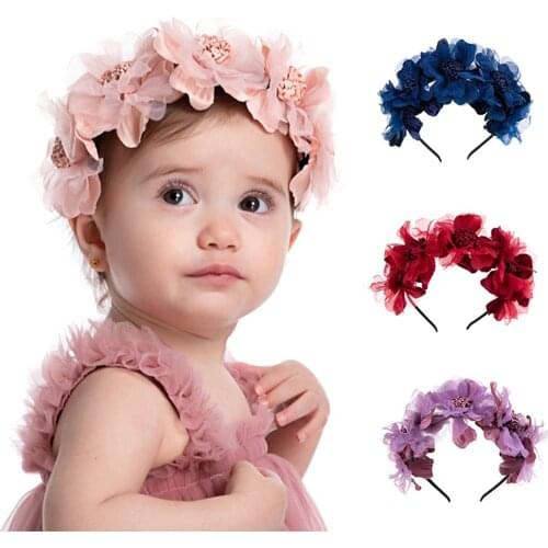 Solid Big Flower Headband Hair Band for Children Girls Bows Hair Hoop Grosgrain Ribbon Hair Accessories NEW Handmade