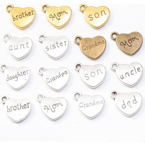 100pcs 18*14MM Mom son brother aunt daughter grandpa dad charms grandma sister uncle pendants for bracelet earring diy jewelry