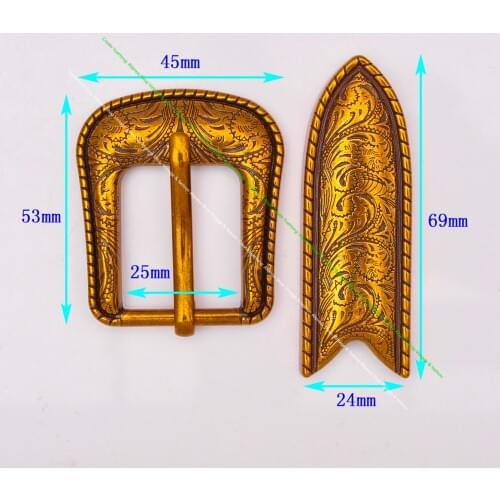 Retro Gold Western Flower Cowboy Prong Pin Clip Waistband Leathercraft 2pc Set Bridle Belt Buckle With Tip Replacement Fit 25MM