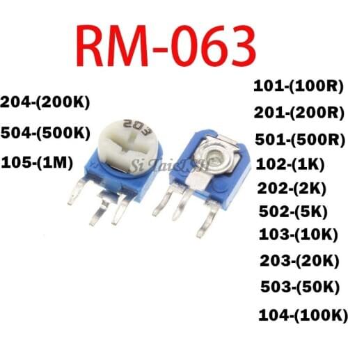 10pcs Rm063 Rm-063 100 200 500 1k 2k 5k 10k 20k 50k 100k 200k 500k 1m Ohm Trimpot Trimmer Potentiometer Variable Resistor