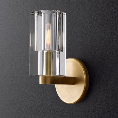 Luxury crystal wall lighting American brass living room background wall lamp bedroom bedside balcony aisle stair wall sconce