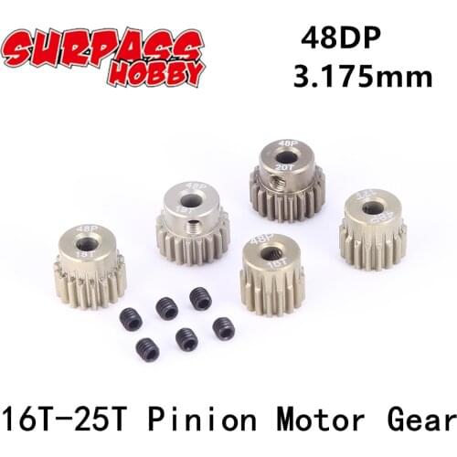 Pinion Gear 5pcs/Lot SURPASSHOBBY 48DP 3.175mm 16T 17T 18T 19T 20T 21T 22T 23T 24T 25T Pinion Motor Gear For 1/10 RC Car Toys