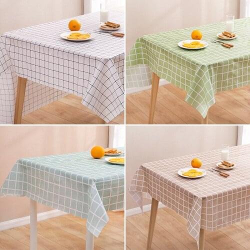 PVC Waterproof Tablecloth Simple Plaid Pattern Round Table Cloth Plastic Oilproof Home Decor Tea Table Pad Meal Cloth 137*180cm