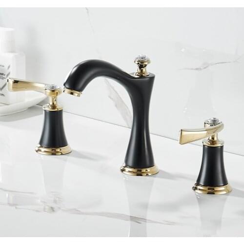Basin Faucet Brass Black/White/Chrome Deck Mounted Bathroom Sink Basin Mixer Faucet 3 Hole Double Handle Hot and Cold Water Tap