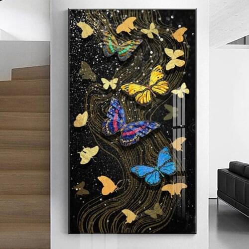 Modern Minimalist Poster Blue Gold Butterfly Picture on Canvas Wall Canvas Painting Mural Decoration for Living Room Home Decor