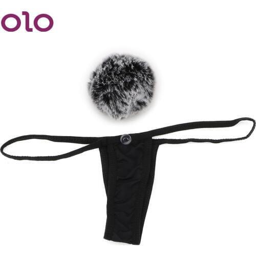 OLO T-back Underpants Erotic Underwear G String Cotton Thong Sexy Apparel Removable Rabbit Hair Ball Panties Adult Products