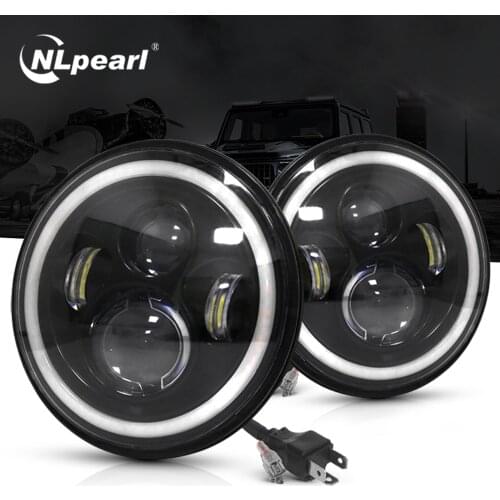 NLpearl LED HeadLight Bulbs 7inch Round Motorcycle LED HeadLamp Angle Eyes 12V 24V Turn Signal for Lada Niva Urban Offroad 4x4