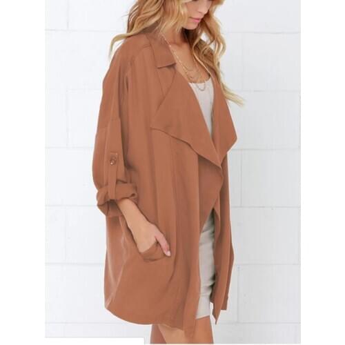 2021 New Spring Autumn Women Trench Plus Size Fashion Simple Loose Turn-Down Collar Solid Long Trench Coat For Women Large Outer