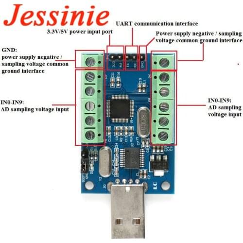 STM32F103C8T6 USB Interface 10 Channel 12Bit AD Sampling Data Acquisition STM32 UART Communication ADC Module