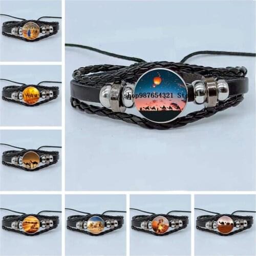 Camel Bracelet Camel Picture Glass Bracelet Glass Cabochon Glass Multilayer Braided Leather Bracelet Jewelry