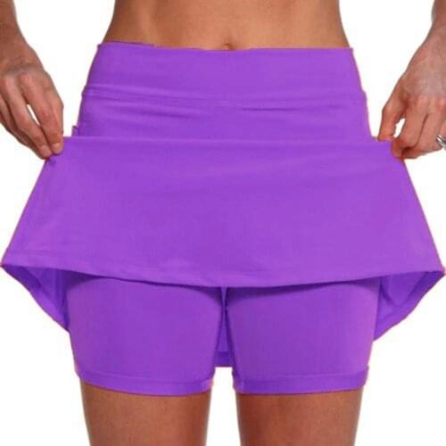Mid Waist Fake Two Piece Shorts Skirt Solid Color Side Pockets Double-Layer Women Fitness Shorts Skirt Sportwear
