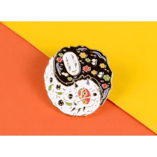 Yin Yang Pin Anime Enamel Pin Princess Mononoke Brooch for Women Man Lapel Hat Bag Badges Cartoon Jewelry Gifts art collection