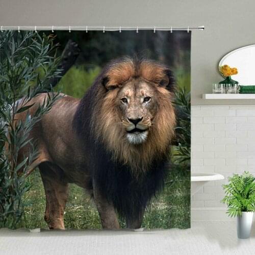 Wild Animal Shower Curtain Lion 3D Print Bathroom Curtains Set Waterproof Bathtub Screen Fabric Wall Decoration With Hooks