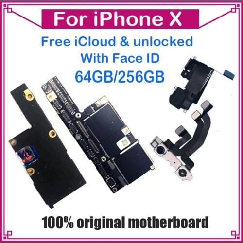 Factory unlocked for iphone x Motherboard 64GB/256GB,With/No Face ID for iphone X Mainboard 100% Original Logic boards Good work