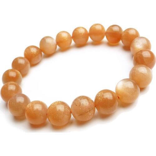 11mm Genuine Natural Orange Sunstone Bracelets For Women Crystal Round Beads Jewelry Charm Stretch Bracelet
