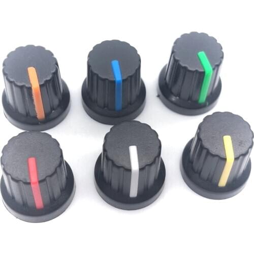 10PCS 15*15mm 6mm Shaft Hole Dia Plastic Threaded knurled Potentiometer Button Cap