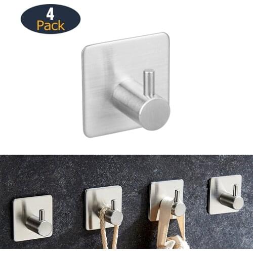 4PCS/Lot Bathroom 3M Self Adhesive Stainless Steel Hooks For Hanging Wall Hanger Key Bag Clothes Coat Holder Kitchen Towel Hook